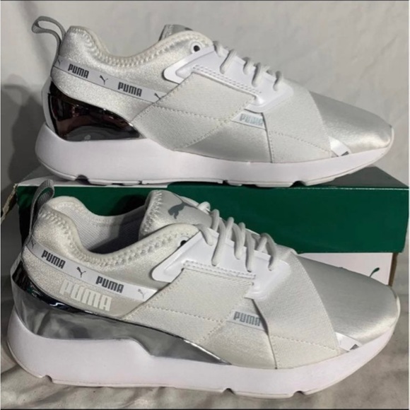 Puma Muse X-2 Metallic Silver White Sneakers Womans 6 / 6.5 New With Box - Picture 2 of 5